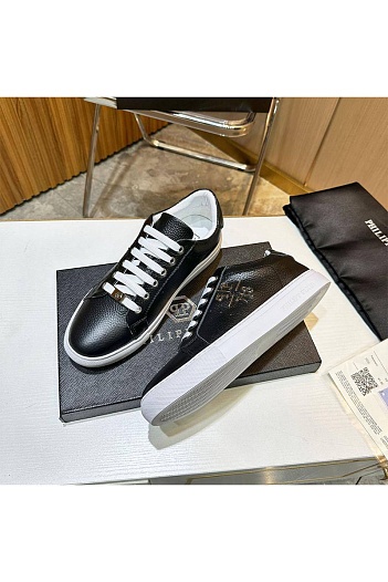 Мужские кожаные кроссовки Philipp Plein чёрного цвета   