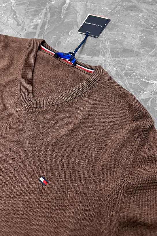 Мужской джемпер Tommy Hilfiger logo-embroidered - Brown
