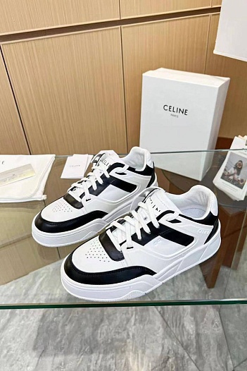 Женские кожаные кроссовки Celine - Black / White   