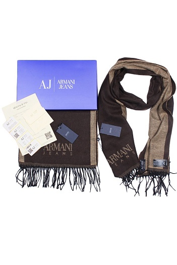 Брендовый коричневый шарф с логотипом Armani Jeans 185x35 см   