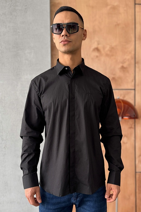 Мужская чёрная рубашка Hugo Boss logo-embroidered