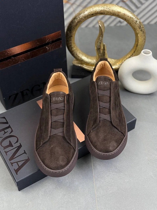 Замшевые кроссовки Zegna Triple Stitch