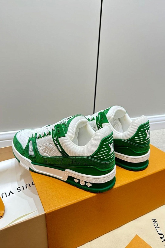 Кожаные кроссовки Louis Vuitton Trainer Monogram - White / Green