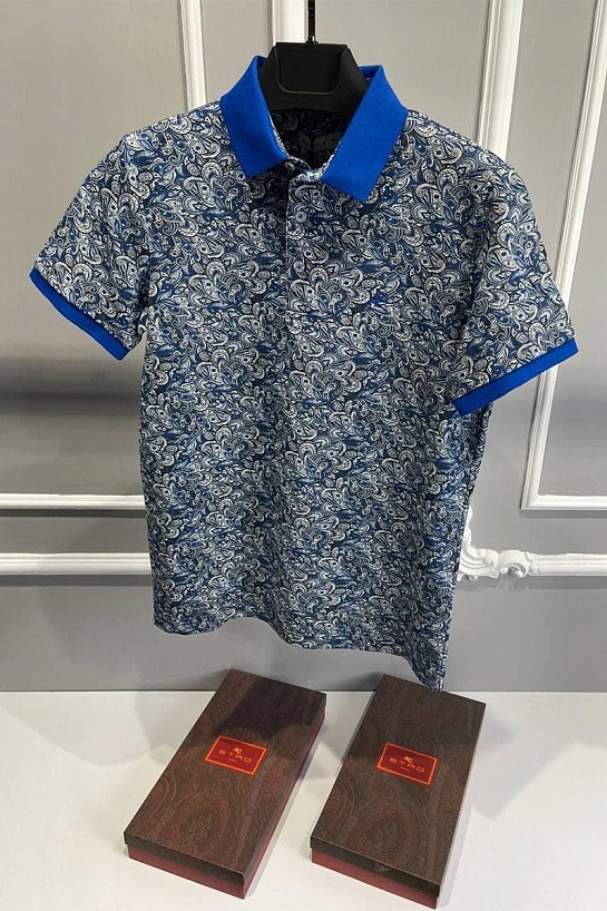 Мужское синее поло Etro с узором пейсли
