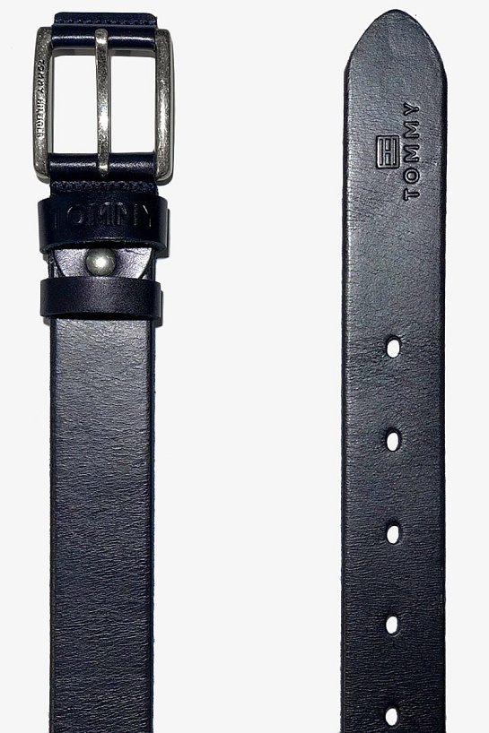 Мужской кожаный ремень Tommy Hilfiger тёмно-синего цвета