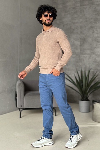 Бежевое поло с длинным рукавом Tommy Hilfiger   