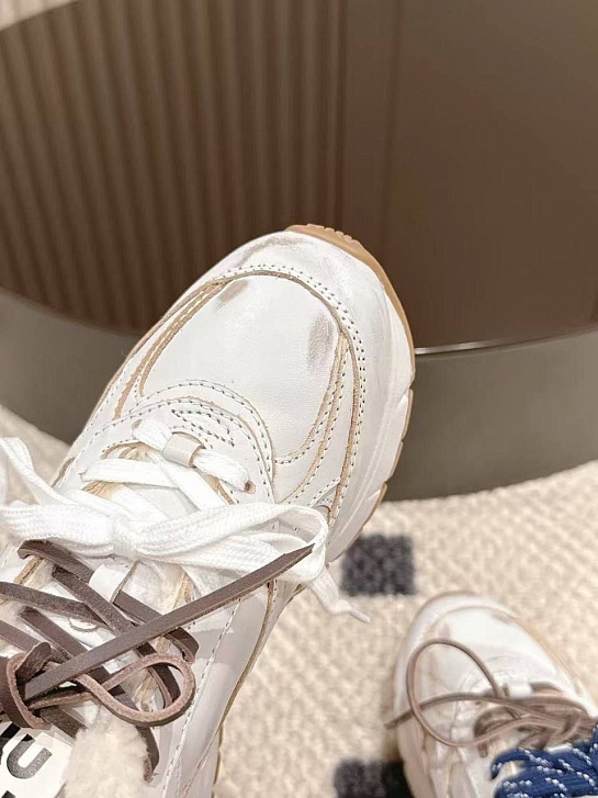 Женские кожаные кроссовки с мехом MIU MIU premium