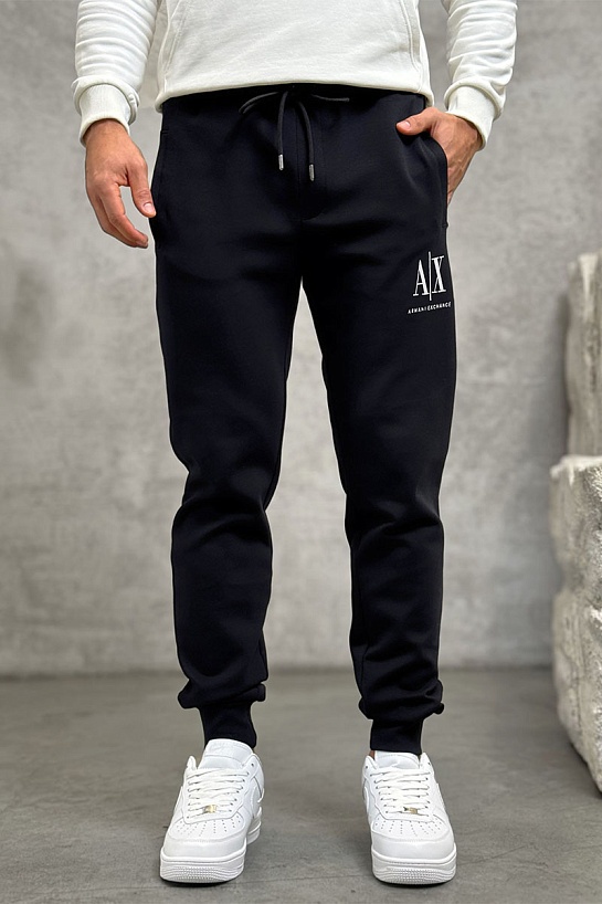 Чёрные спортивные штаны Armani Exchange white embroidery