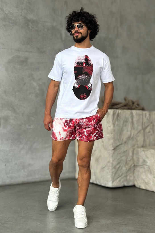 Мужские красные шорты Louis Vuitton monogram bandana