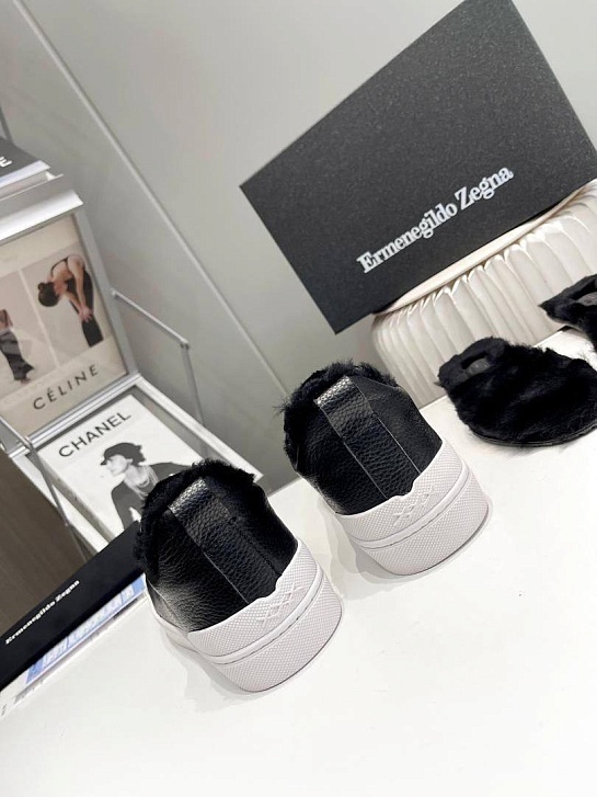 Кроссовки с мехом Ermenegildo Zegna Triple Stitch low-top - Black