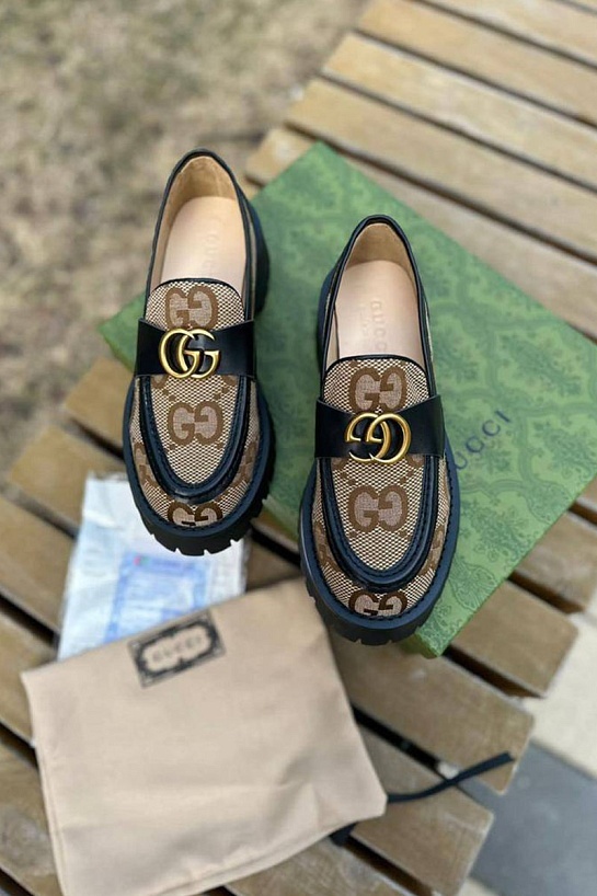 Женские лоферы Gucci Horsebit - Brown / Black