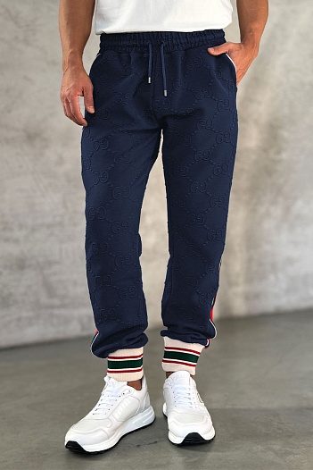 Тёмно-синие спортивные штаны Gucci GG jacquard   