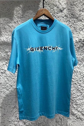 Голубая оверсайз футболка Givenchy Barbed Wire-print   