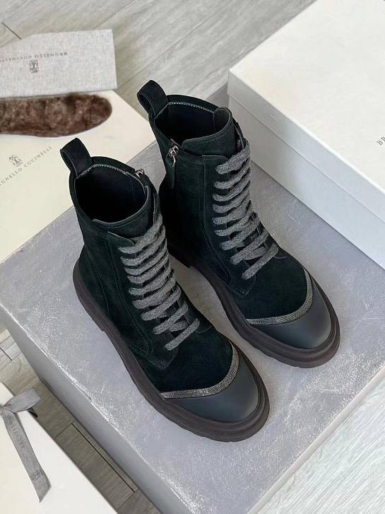 Женские замшевые ботинки Brunello Cucinelli Premium - Green