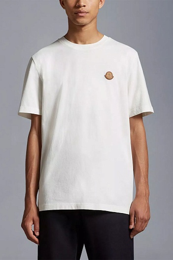 Мужская белая футболка Moncler logo-badge   