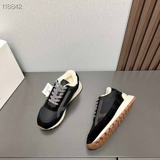 Женские замшевые кроссовки с мехом Brunello Cucinelli premium