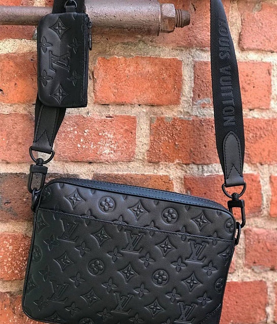 Кожаная сумка Louis Vuitton Duo Messenger Monogram Shadow 25x18 см
