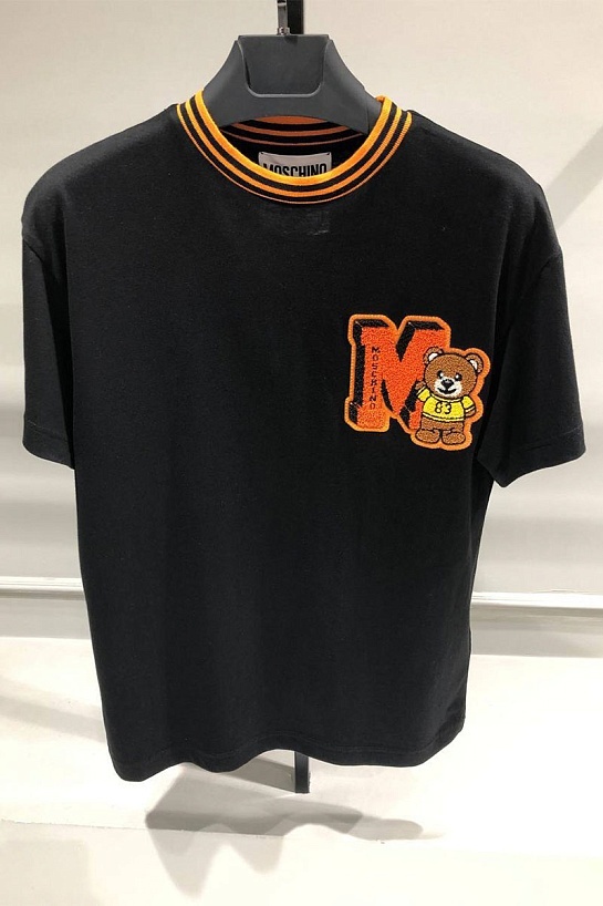 Чёрная мужская футболка Moschino flocked bear logo