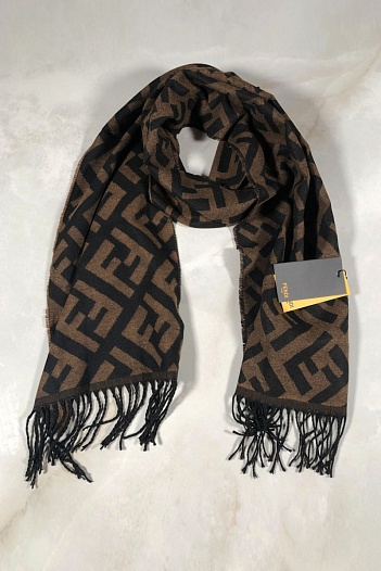Мужской тёмно-коричневый шарф Fendi FF Monogram 185x35 см   