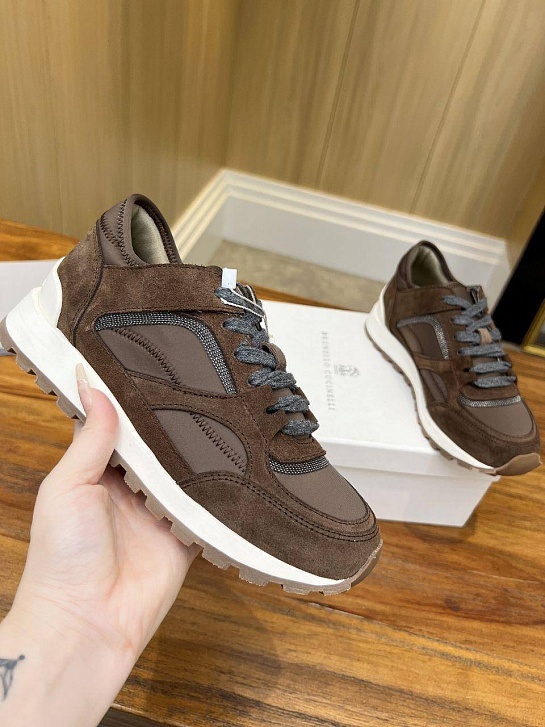 Женские замшевые кроссовки Brunello Cucinelli - Brown