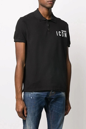 Мужское чёрное поло Dsquared2 ICON white-logo   