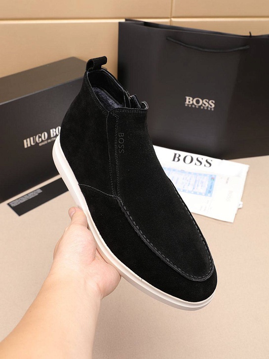 Замшевые лоферы с мехом Hugo Boss high-top - Black