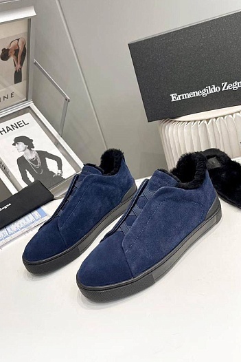 Кроссовки с мехом Ermenegildo Zegna Triple Stitch - Navy   