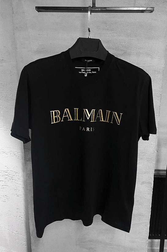 Чёрная футболка Balmain Paris gold logo-print