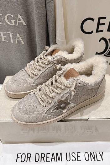 Женские комбинированные кроссовки с мехом Golden Goose Ball Star premium   