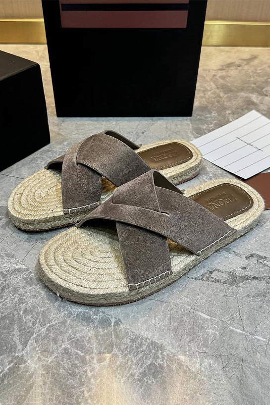 Мужские шлёпанцы Ermenegildo Zegna suede - Light Brown