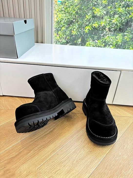 Женские замшевые ботинки с мехом Balenciaga Alaska Fur High Boot Premium - Black