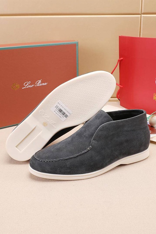 Замшевые лоферы с мехом Loro Piana Open Walk - Grey
