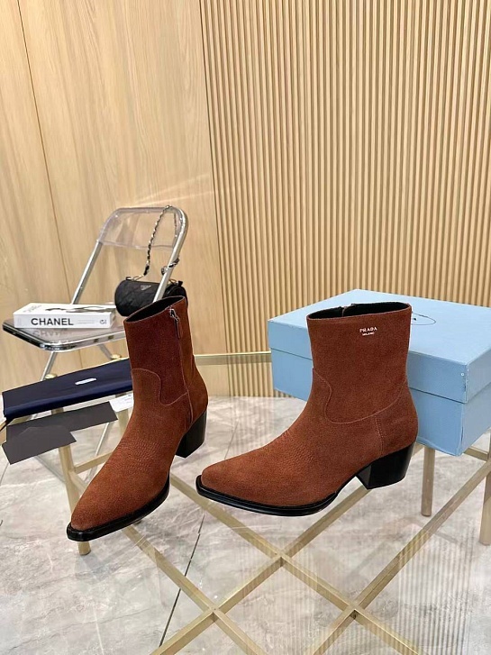 Женские замшевые сапоги Prada premium - Brown