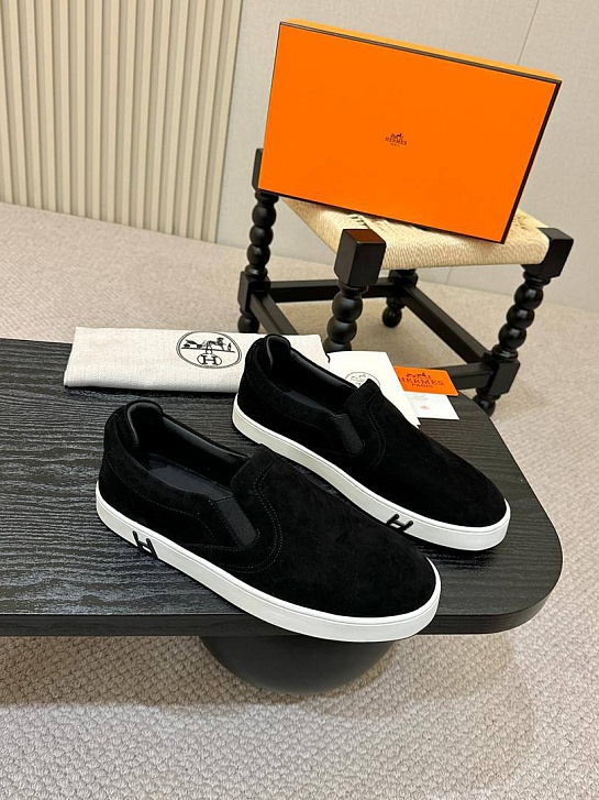 Мужские замшевые слипоны Hermes Kiddy - Black
