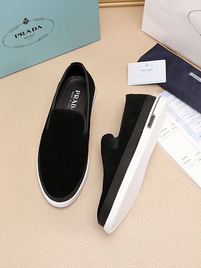 Мужские замшевые слипоны Prada Saint Tropez - Black / White   