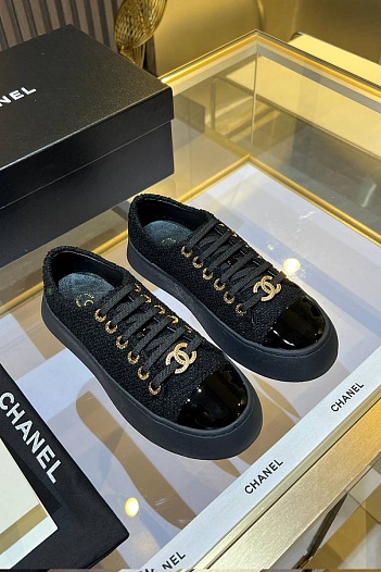 Женские комбинированные кроссовки Chanel Premium - Black   