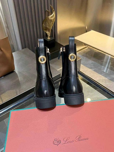 Женские кожаные сапоги Loro Piana premium - Black   