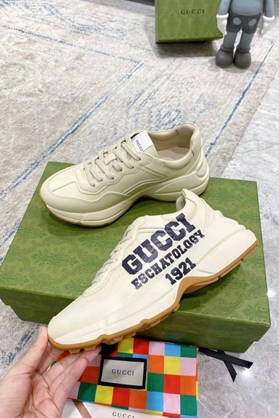 Кожаные кроссовки Gucci Rhyton "25" - Beige