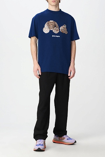 Тёмно-синяя оверсайз футболка Palm Angels Leopard Bear   