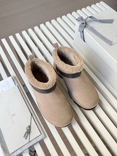 Женские замшевые угги с мехом Brunello Cucinelli Premium - Beige   