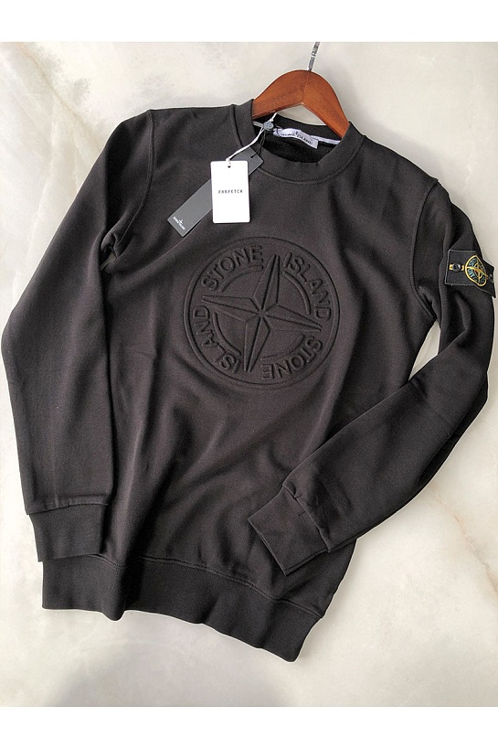 Мужской чёрный свитшот Stone Island с патчем на плече embossed logo