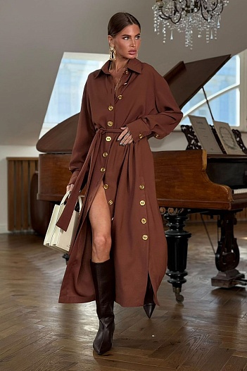 Женское платье на пуговицах Schiaparelli кофейного цвета   
