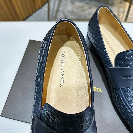 Мужские кожаные лоферы Bottega Veneta Intrecciato - Navy