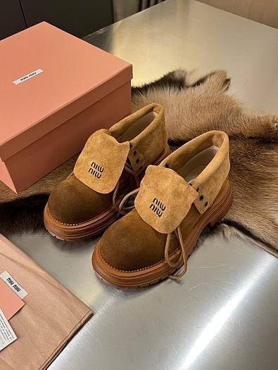 Женские замшевые ботинки MIU MIU Premium - Chestnut   