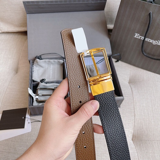 Двусторонний кожаный ремень Zegna Premium (длина 110 см, ширина 3.5 см)   