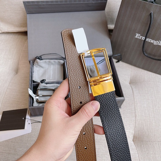 Двусторонний кожаный ремень Zegna Premium (длина 110 см, ширина 3.5 см)