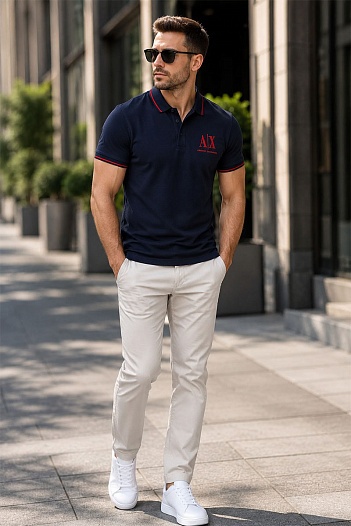 Тёмно-синее поло Armani Exchange embroidered-logo   