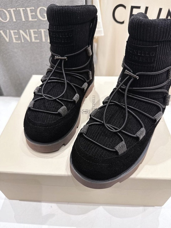Женские ботинки с мехом Brunello Cucinelli premium - Black