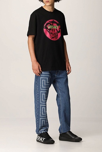 Чёрная мужская футболка Versace Medusa Smiley logo   