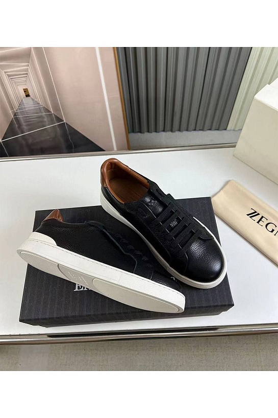 Кожаные кроссовки Ermenegildo Zegna чёрного цвета